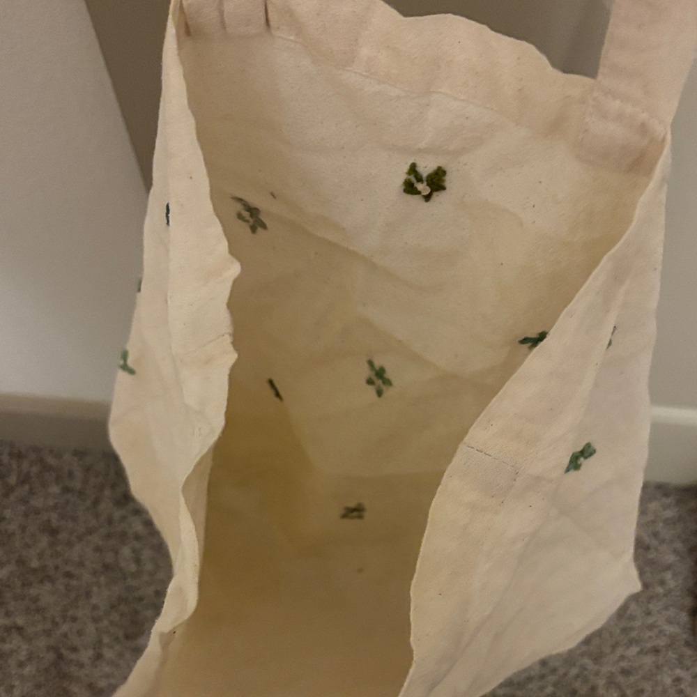 Floral Embroidered Cream Tote Bag - Picture 3 of 4